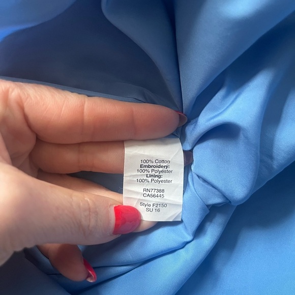 J. Crew Blue and White Embroidered Strapless Dress, Size 6 - Picture 7 of 8